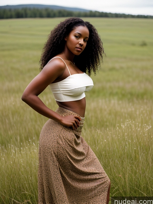 related ai porn images free for Woman One Perfect Boobs Big Ass Perfect Body Curly Hair Dark Skin Brunette Black Detailed Film Photo Meadow Front View Long Skirt Crop Top Boots