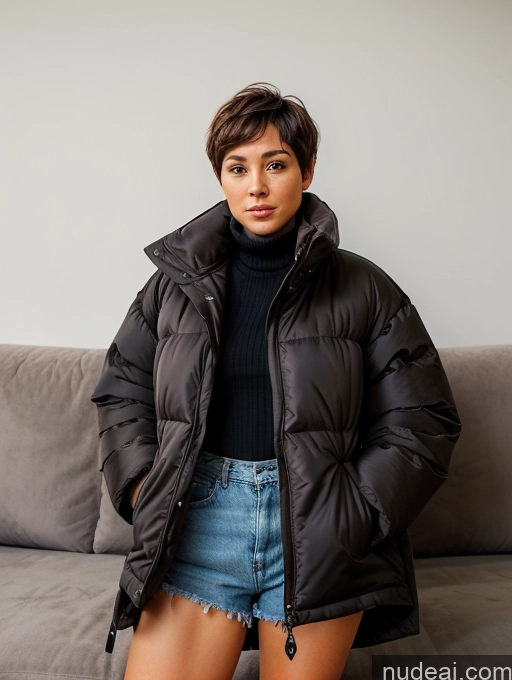 Big Ass Thick Short Short Hair Couch Oversized Clothing Puffer Jacket 30s