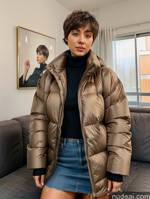 Big Ass Thick Short Short Hair Couch Oversized Clothing Puffer Jacket 30s