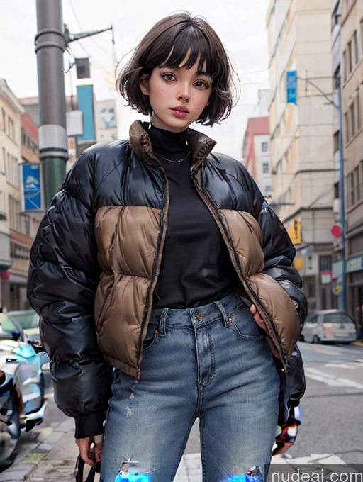 Big Ass Thick Short Short Hair Oversized Clothing Puffer Jacket 30s Jeans