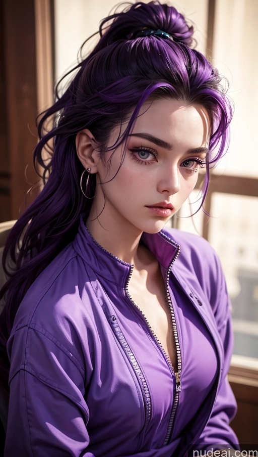 related ai porn images free for 18 Slicked Jumpsuit Close-up View Purple Hair Serious