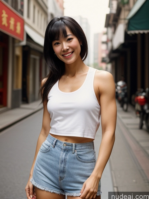 related ai porn images free for Woman Beautiful Abs 20s Happy Street Front View 80s Traditional Black Hair Bangs Chinese Tank Top Muscular