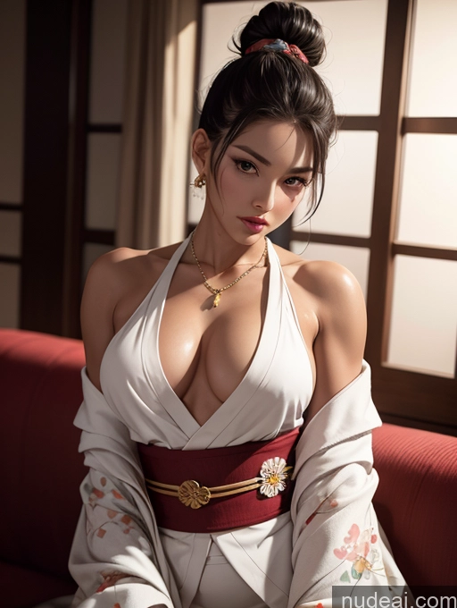 related ai porn images free for Japanese 30s Tanned Skin White Hair Hair Bun Beautiful Muscular Perfect Body Soft Anime Front View Stylish Kimono Jewelry Dark Lighting Model Seductive Sexy Face Dress Traditional Small Ass Busty Couch Big Hips