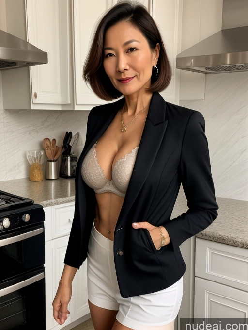 related ai porn images free for Milf Two Perfect Boobs Beautiful Perfect Body 70s Bobcut Chinese Kitchen Bra Jacket Professor Stylish Suit Cleavage Detailed Sexy Face