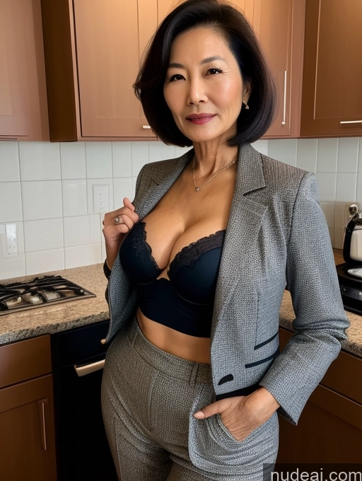 related ai porn images free for Milf Two Perfect Boobs Beautiful Perfect Body 70s Bobcut Chinese Kitchen Bra Jacket Professor Stylish Suit Cleavage Detailed Sexy Face Dark Lighting