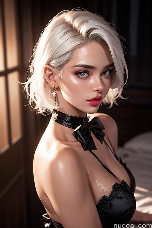 related ai porn images free for Model Lipstick Big Ass Oiled Body 20s Sexy Face Pouting Lips Seductive Bow Tie White Hair Asian Long Hair Dress Detailed Dark Lighting