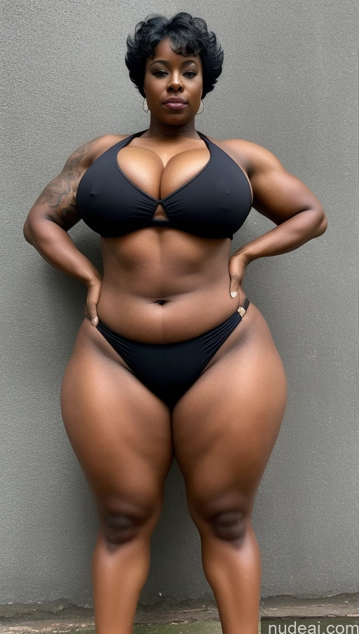 related ai porn images free for Bodybuilder Busty Huge Boobs Beautiful Tattoos Big Ass Thick Big Hips Dark Skin 80s Seductive Black Bikini Sexy Face Pixie White Hair Muscular Illustration Chubby Oiled Body Gym Front View T-pose