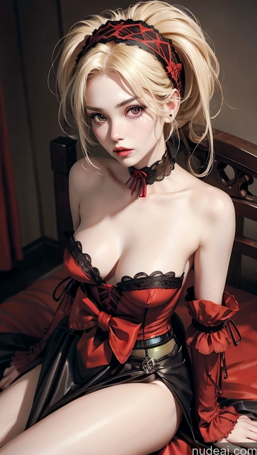 Lingerie Model Beautiful Lipstick Busty Short Fairer Skin Sexy Face Cleavage Blonde Skinny 20s Warrior Princesses Aakurumi, Long Hair, Twintails, Genshin-ganyu, Bare Shoulders