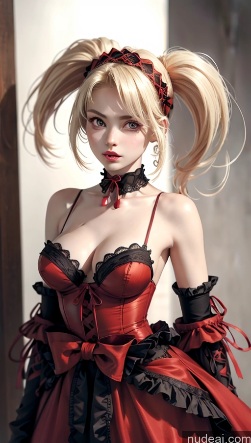 Lingerie Model Beautiful Lipstick Busty Short Fairer Skin Sexy Face Cleavage Blonde Skinny 20s Warrior Princesses Aakurumi, Long Hair, Twintails, Genshin-ganyu, Bare Shoulders