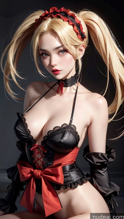 Lingerie Model Beautiful Lipstick Busty Short Fairer Skin Sexy Face Cleavage Blonde Skinny 20s Aakurumi, Long Hair, Twintails, Genshin-ganyu, Bare Shoulders