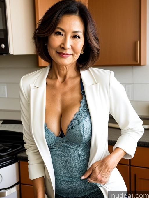 related ai porn images free for Milf Two Perfect Boobs Beautiful Perfect Body 70s Bobcut Japanese Kitchen Bra Jacket Professor Stylish Suit Cleavage Detailed Sexy Face