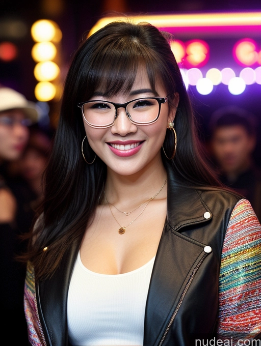 related ai porn images free for Woman Beautiful 20s Happy Club Front View 90s Jacket Traditional Tank Top Black Hair Bangs Glasses Chinese