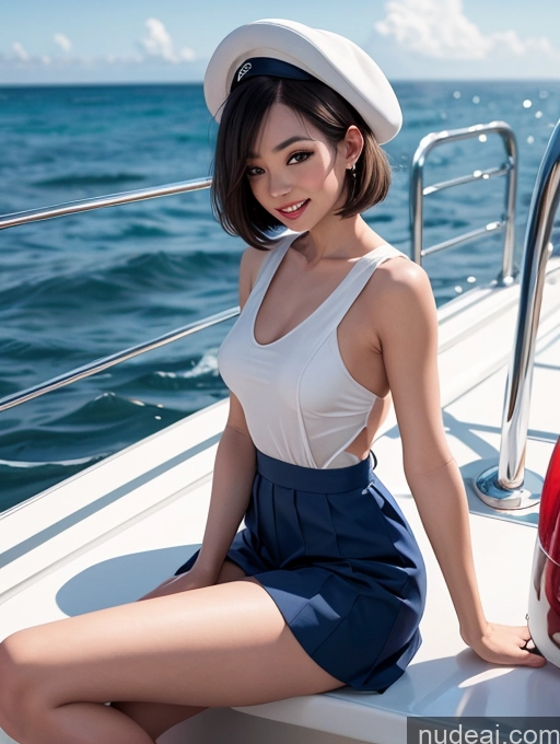 related ai porn images free for Woman Small Tits Small Ass Beautiful Perfect Body 20s Seductive Happy Brunette Short Hair White Soft Anime Yacht Front View Sailor Long Skirt Detailed Hat