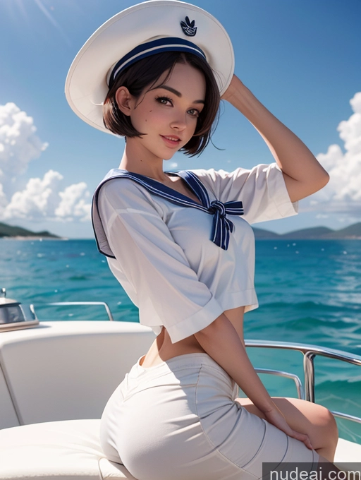 related ai porn images free for Woman Small Tits Small Ass Beautiful Perfect Body 20s Seductive Happy Brunette Short Hair White Soft Anime Yacht Front View Sailor Long Skirt Detailed Hat