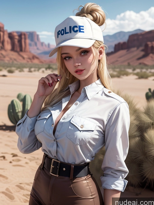 related ai porn images free for Perfect Boobs Perfect Body Beautiful 20s Seductive Happy Blonde Hair Bun Latina Fairer Skin Soft Anime Desert Front View Police Shirt Hat Woman Detailed Western Suit