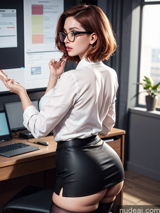 related ai porn images free for Glasses Mini Skirt Stockings Secretary 70s Blouse Shirt Ginger Bobcut Office 3d Detailed Sexy Face Big Hips Back View Yoga Thick