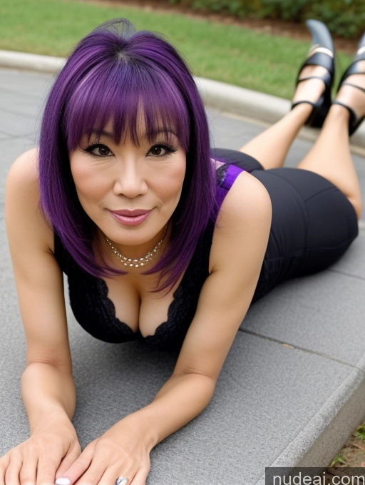 related ai porn images free for Milf One Beautiful 30s Sexy Face Purple Hair Bangs Asian High Heels On Back