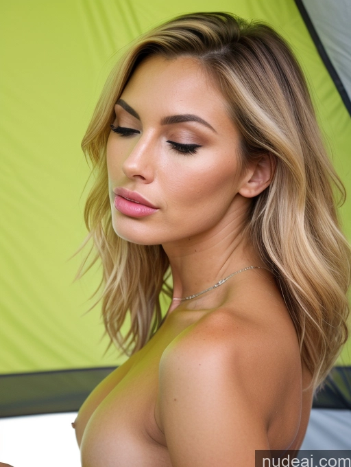 ai nude image of blonde woman with big breast posing in front of a green tent pics of Several Small Tits Beautiful Abs Perfect Body Tall Long Legs Tanned Skin Pouting Lips Shocked Sexy Face Seductive Orgasm Blonde Long Hair Italian Tent Side View Blowjob Nude