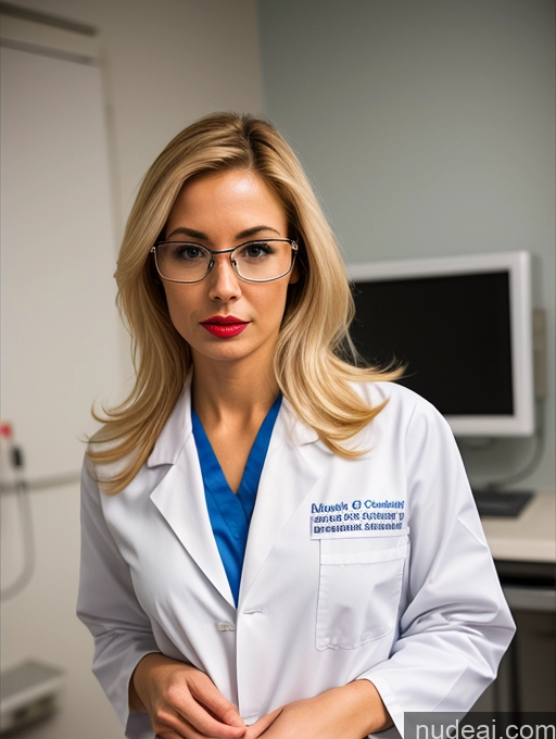 ai nude image of blond woman in lab coat and glasses standing in front of a computer pics of Woman One Small Tits Glasses Lipstick Short Perfect Body 30s Serious Blonde Long Hair Latina Front View Lab Coat Blowjob Nude Doctor Hospital