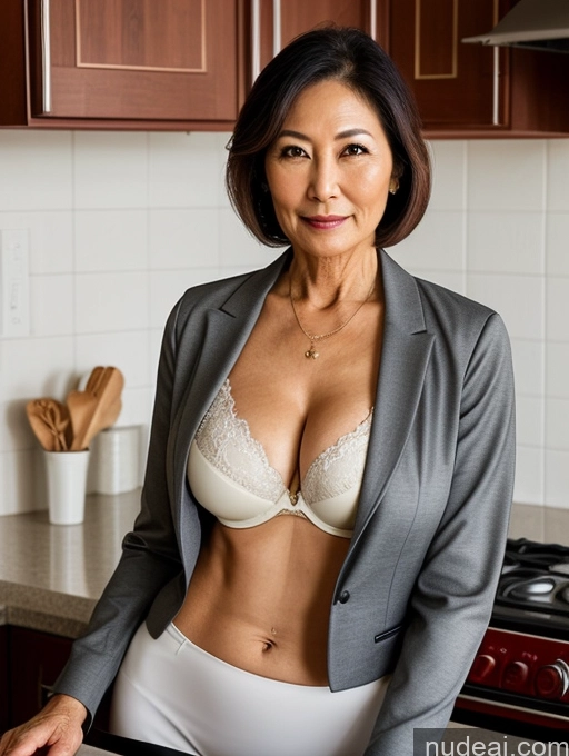 related ai porn images free for Milf Two Perfect Boobs Beautiful Perfect Body 70s Bobcut Japanese Kitchen Bra Jacket Professor Stylish Suit Cleavage Detailed Sexy Face