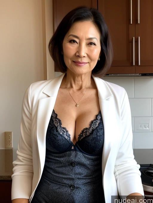 related ai porn images free for Milf Two Perfect Boobs Beautiful Perfect Body 70s Bobcut Japanese Kitchen Bra Jacket Professor Stylish Suit Cleavage Detailed Sexy Face