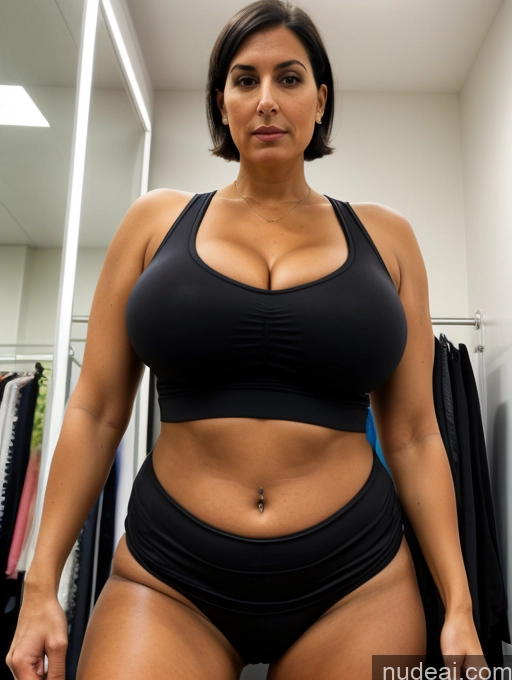 related ai porn images free for Pantyhose Tank Top Spandex Serious Huge Boobs Tall Tanned Skin Black Hair Bobcut Jewish Front View Bending Over Changing Room 30s Milf Cleavage