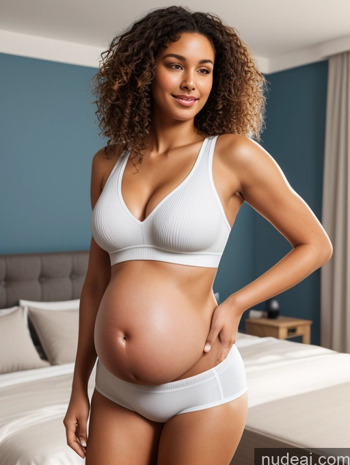 ai nude image of pregnant woman in white underwear standing in front of a bed pics of Woman Small Tits Beautiful Big Ass Long Legs Tall Perfect Body Big Hips 18 Curly Hair White 3d Bedroom Pubic Hair Brunette Short Shorts Sports Bra Pregnant