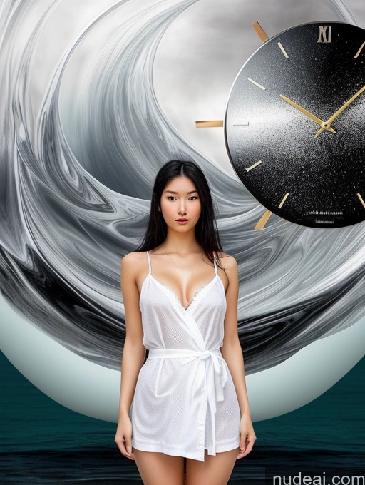 ai nude image of arafed woman in white dress standing in front of a large clock pics of Small Tits Woman Black Hair Long Hair Japanese Front View Micro Skirt Detailed Jewelry Sexy Face Surrealist Short Shorts Spreading Legs 18 One Casual Chemise Bathrobe