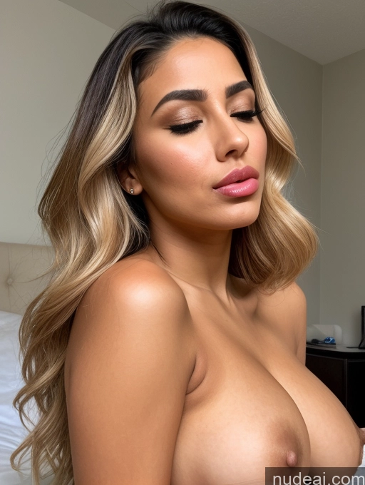 ai nude image of a close up of a woman with a very big breast posing on a bed pics of Long Hair Tanned Skin Busty One Beautiful Big Ass 30s Orgasm Pouting Lips Blonde Arabic Nude Bedroom Side View Perfect Boobs Lingerie Model Blowjob