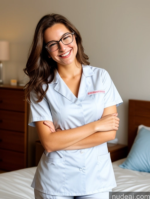 related ai porn images free for One Happy Brunette Soft + Warm Bedroom Front View Bright Lighting Detailed Small Tits Glasses 18 Woman Czech Nurse Messy