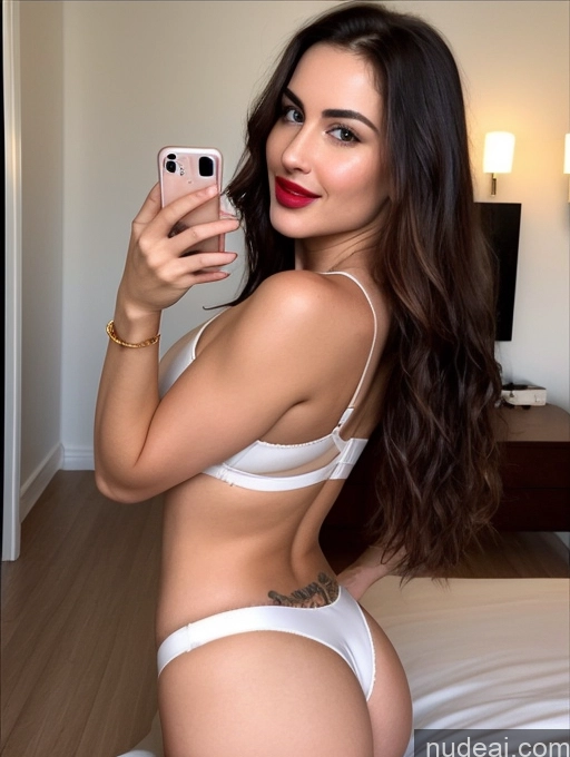 ai nude image of araffed woman in white underwear taking a selfie in a hotel room pics of Athlete One Perfect Boobs Sunglasses Beautiful Tattoos Lipstick Big Ass Skinny Oiled Body Fairer Skin Perfect Body 20s Sad Happy Seductive Pouting Lips Sexy Face Brunette Long Hair Mirror Selfie Spreading Legs Bra Gold Jewelry