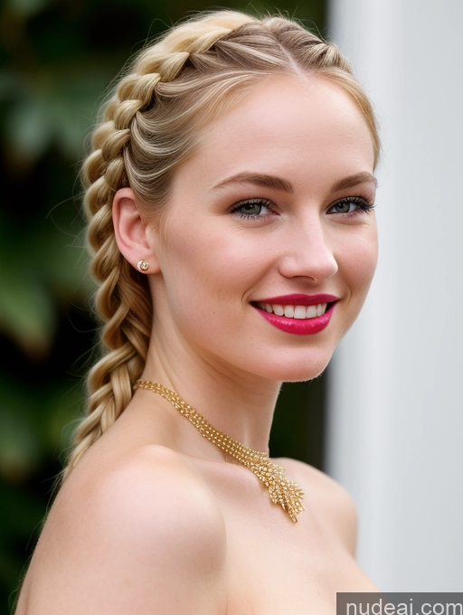 ai nude image of arafed woman with a braid in a strapless dress smiling pics of Woman One 18 Fairer Skin White Happy Blonde Braided Lipstick Perfect Body Perfect Boobs Skin Detail (beta) Dress