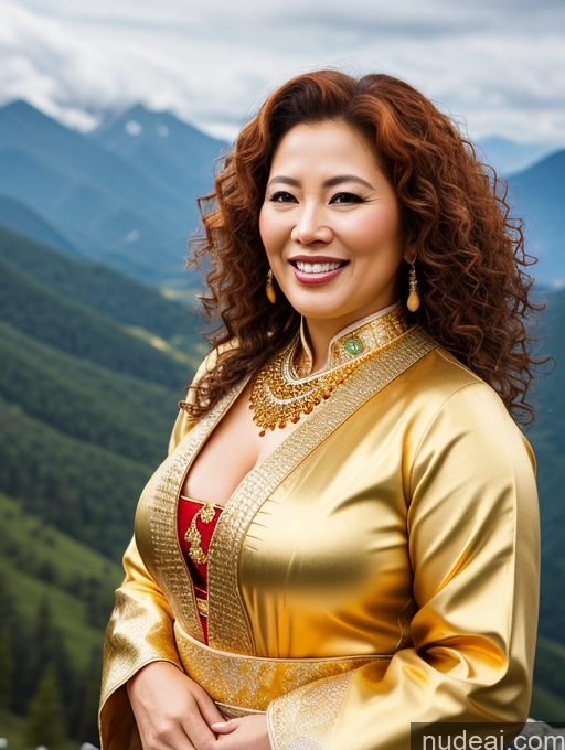 related ai porn images free for Milf 40s Laughing Ginger Curly Hair Mountains Front View Gold Jewelry Bright Lighting Chubby 3d Chinese Traditional