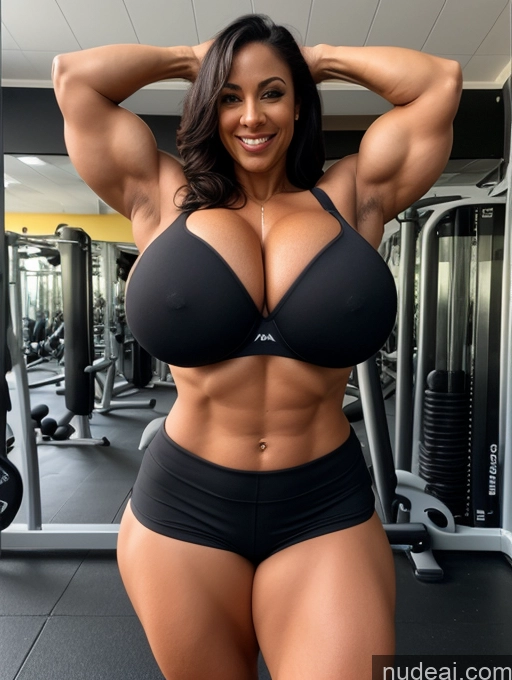 related ai porn images free for Bodybuilder Busty Huge Boobs Muscular Big Ass Abs Big Hips 40s Laughing Black Hair Latina Gym Push-up Bra Short Shorts Partially Nude Huge Tits, Hard Nipples Front Facing Full Body Straight Seductive