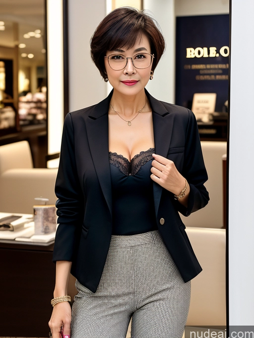 related ai porn images free for Milf Two Perfect Boobs Beautiful Glasses Perfect Body Short Hair 70s Chinese Mall Blouse Bra Casual Jacket Professor Secretary Stylish Suit Cleavage Detailed Sexy Face