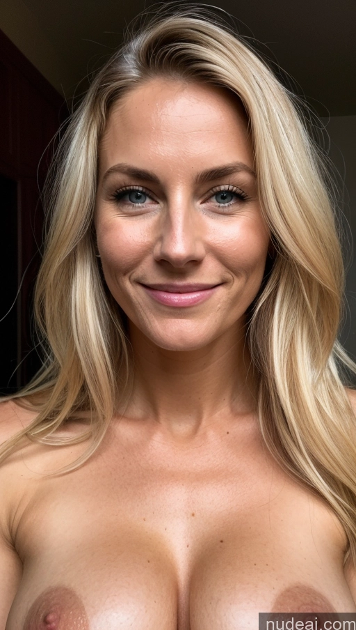 ai nude image of a close up of a woman with a very big breast pics of Perfect Boobs Muscular Abs Milf Busty Perfect Body Beautiful Dark Skin 40s Happy Blonde Long Hair Scandinavian Skin Detail (beta) Nude Dark Lighting Detailed Pubic Hair Thick Huge Tits, Hard Nipples