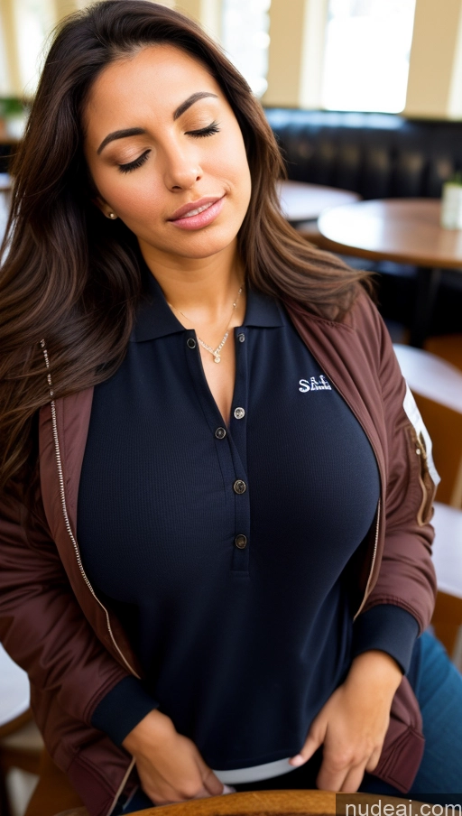 ai nude image of woman cutting a pizza with a knife in a restaurant pics of Woman One Busty Perfect Boobs Big Ass Pubic Hair 20s Brunette Long Hair Latina Soft + Warm Cafe Sleeping Bright Lighting Detailed Close-up View Bomber Polo Tie Orgasm