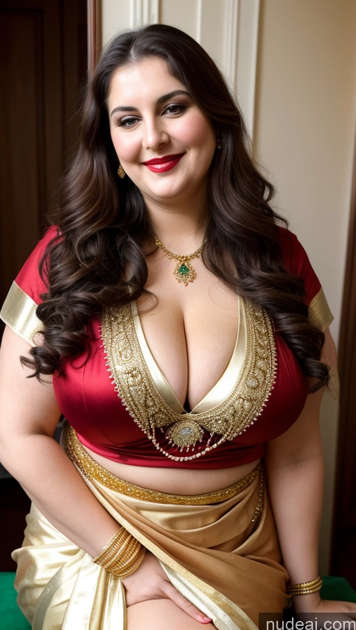 ai nude image of araffe woman in a sari posing for a picture pics of Milf Busty Beautiful Lipstick Thick Chubby Fat Big Hips Fairer Skin 20s Happy Seductive Brunette Long Hair Russian Party Front View Straddling Sari Blouse Dirndl Victorian Cleavage Gold Jewelry