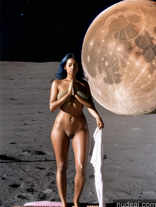 related ai porn images free for Woman Two Huge Boobs 20s Dark Skin Blue Hair White Warm Anime Moon Front View Yoga Nude