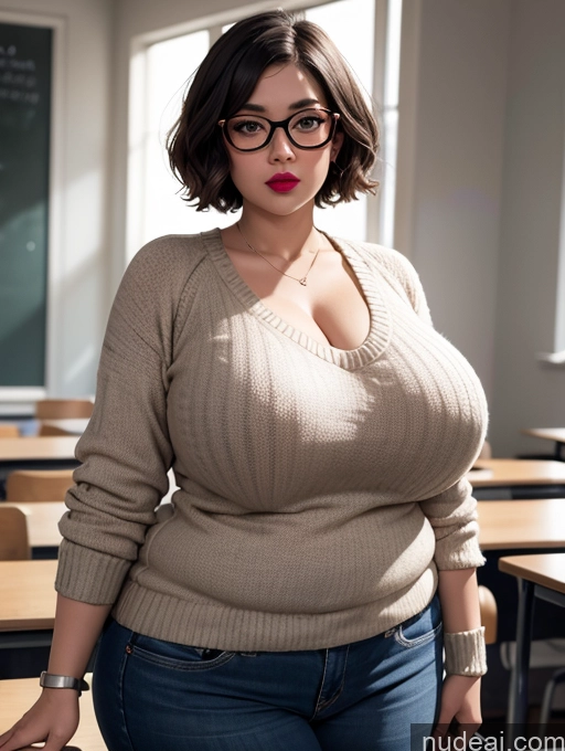 related ai porn images free for Teacher Glasses Huge Boobs Sweater Lipstick Short Hair Fat Big Hips