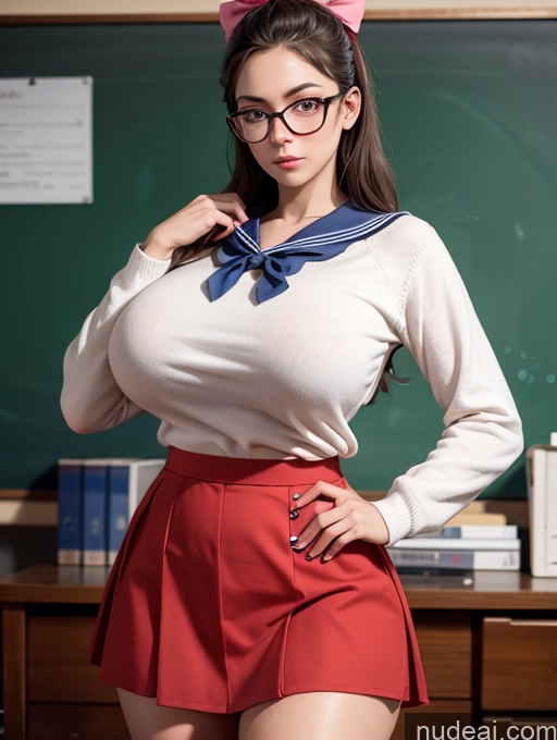 related ai porn images free for Teacher Huge Boobs 18 Sailor Sweater Mini Skirt Shirt Bows Serious Glasses