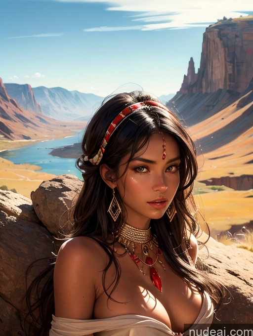 related ai porn images free for Tanned Skin Native American Traditional Tanned Skin Mountains Oasis Hell Native American Bangs Topless Woman Breasts GZCfinal Detailed Bright Lighting Watercolor