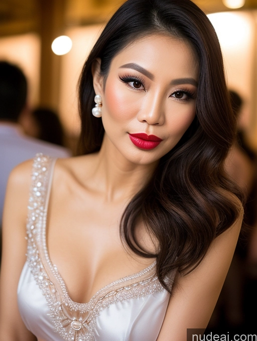 related ai porn images free for Model Beautiful Lipstick Pouting Lips Long Hair Vietnamese Party Pearl Jewelry Nightgown Transparent 60s