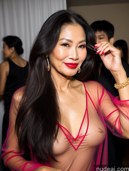 related ai porn images free for Model Beautiful Lipstick Long Hair Vietnamese Party Pearl Jewelry Nightgown Transparent Sexy Face 70s