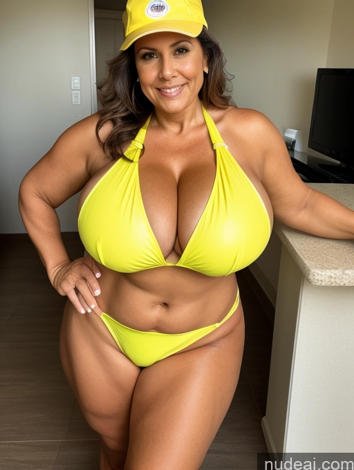 related ai porn images free for Milf One Busty Huge Boobs Thick Tanned Skin Front View Microkini Thong 60s Construction Worker Maid
