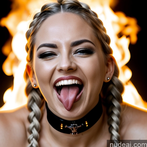 related ai porn images free for Cyborg Portuguese Braided White Hair Choker Underwear Hell Close-up View 30s Laughing Ahegao Sexy Face