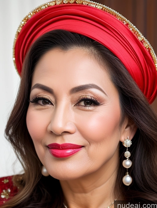 related ai porn images free for Milf Beautiful Lipstick 60s Pouting Lips Long Hair Vietnamese Traditional Pearl Jewelry Cleavage Happy