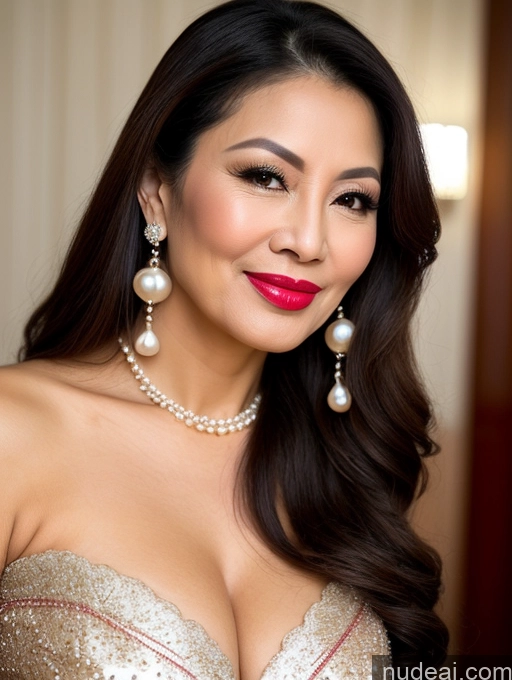 related ai porn images free for Milf Beautiful Lipstick 60s Pouting Lips Long Hair Vietnamese Traditional Pearl Jewelry Cleavage Happy