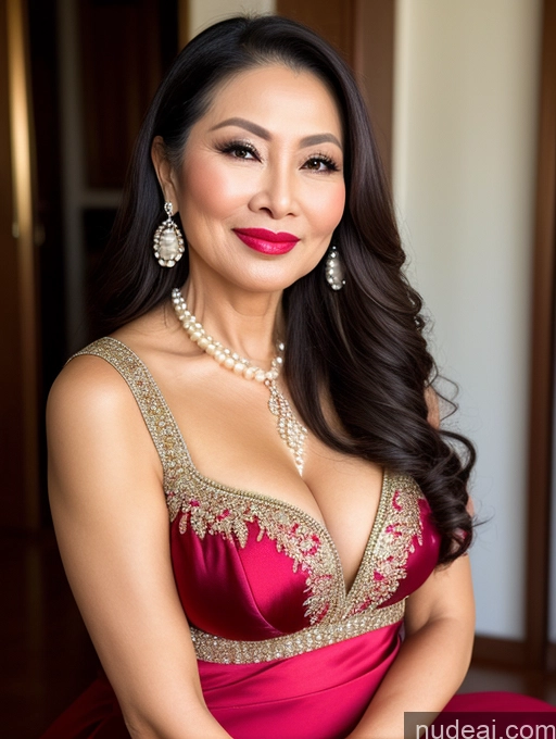 related ai porn images free for Milf Beautiful Lipstick 60s Pouting Lips Long Hair Vietnamese Traditional Pearl Jewelry Cleavage Happy