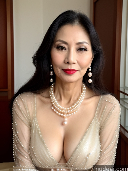 related ai porn images free for Milf Beautiful Lipstick 60s Sexy Face Seductive Long Hair Vietnamese Pearl Jewelry Skinny Transparent Blouse